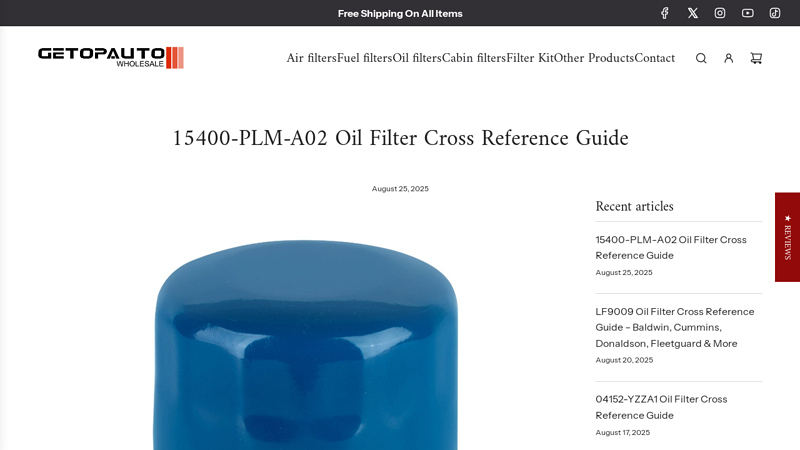 15400 honda parts oil filter