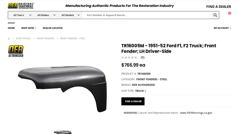 1951-52 Ford F1, F2 Truck; Front Fender; LH Driver-Side 1951 ford f1 parts