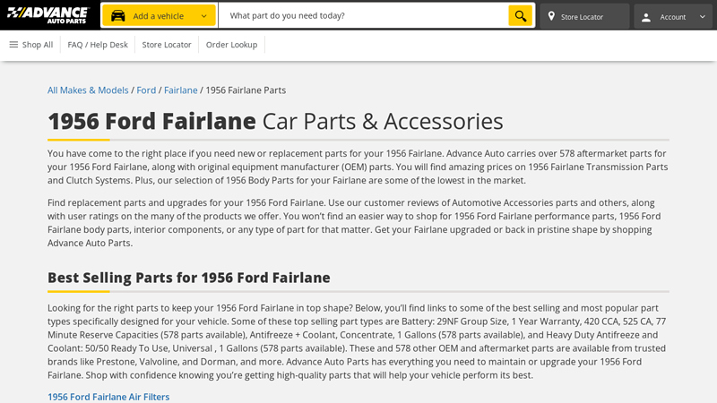 1956 Ford Fairlane Car Parts 56 ford fairlane parts