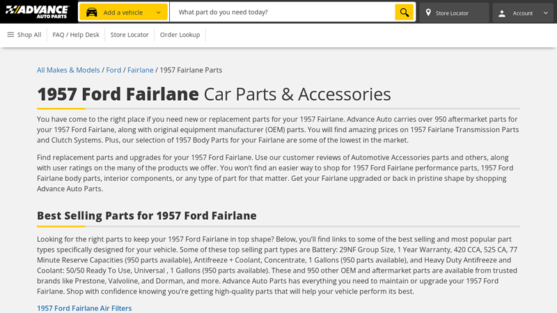 1957 Ford Fairlane Car Parts 57 ford fairlane parts