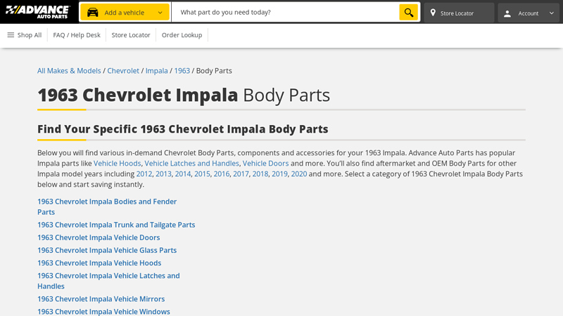 1963 Chevrolet Impala Body Parts 1963 impala parts car