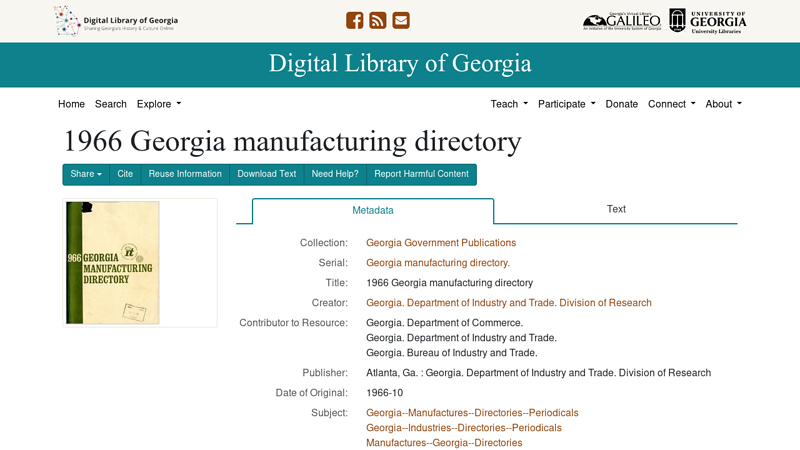 1966 Georgia manufacturing directory calton auto parts md