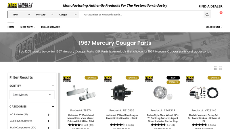 1967 Mercury Cougar Parts mercury cougar auto parts