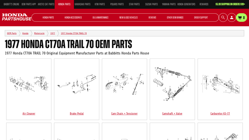 1977 Honda CT70A TRAIL 70 OEM Parts honda ct70 restoration parts