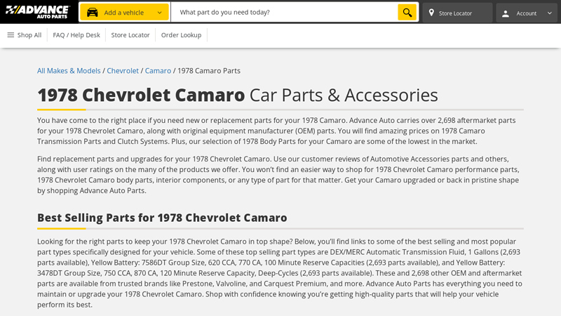 1978 Chevrolet Camaro Car Parts 1978 camaro parts car