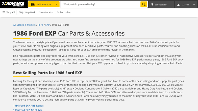 1986 Ford EXP Car Parts ford exp parts