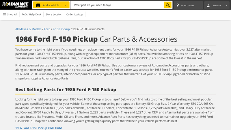 1986 Ford F 1986 ford f150 parts