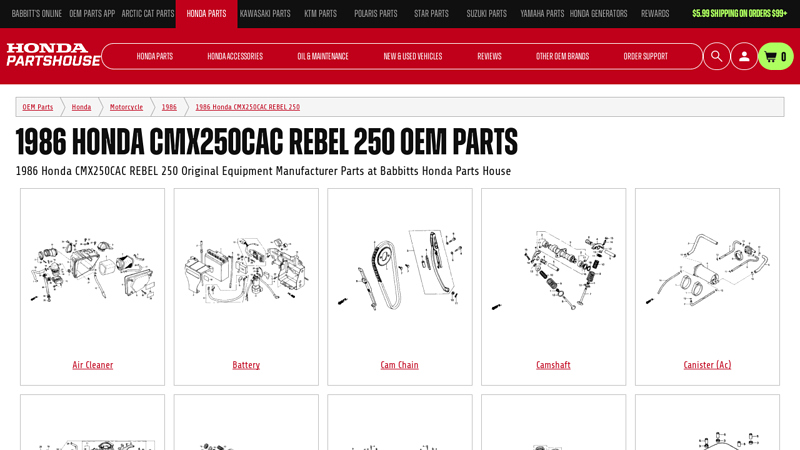 1986 Honda CMX250CAC REBEL 250 OEM Parts honda cmx250c parts