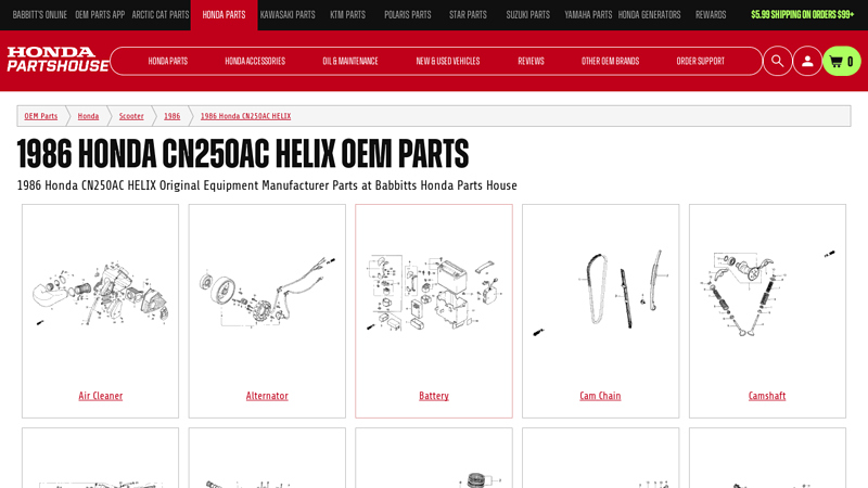 1986 Honda CN250AC HELIX OEM Parts honda cn250 parts