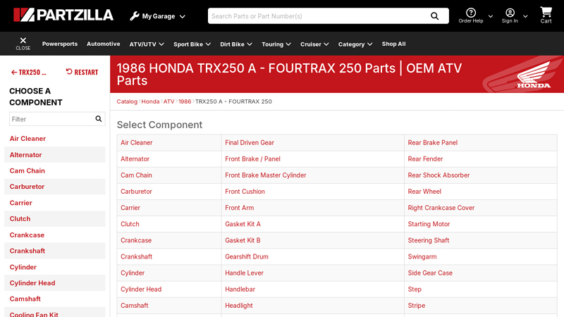 1986 HONDA TRX250 A - FOURTRAX 250 Parts 1986 honda fourtrax 250 parts