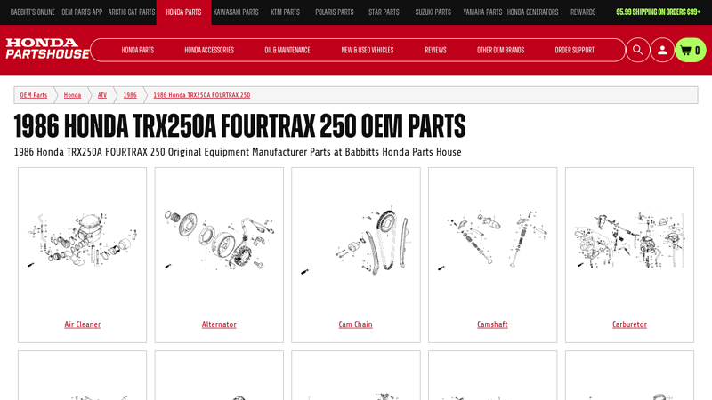 1986 Honda TRX250A FOURTRAX 250 OEM Parts 1986 honda fourtrax 250 parts