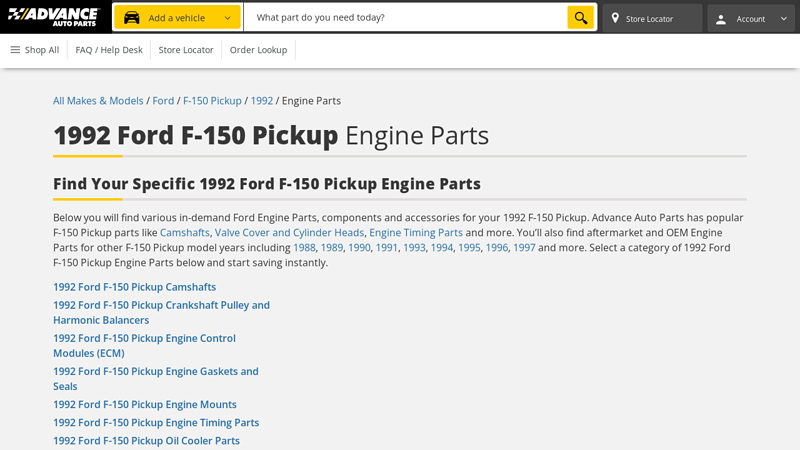 1992 Ford F 92 ford f150 parts