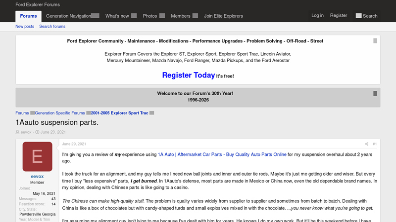 1Aauto suspension parts. 1a auto parts review