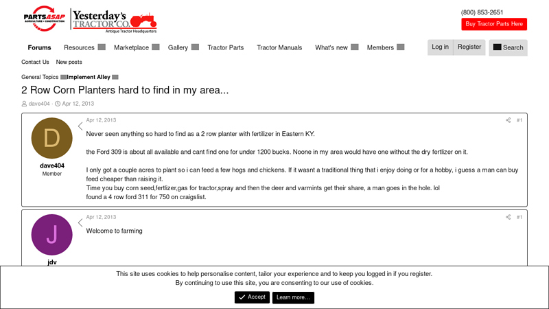 2 Row Corn Planters hard to find in my area... ford 309 planter parts