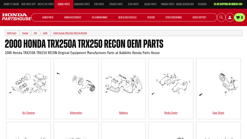 2000 Honda TRX250A TRX250 RECON OEM Parts honda recon 250 parts