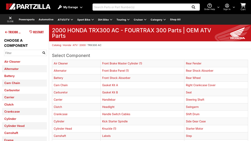 2000 HONDA TRX300 AC - FOURTRAX 300 Parts honda fourtrax 300 parts