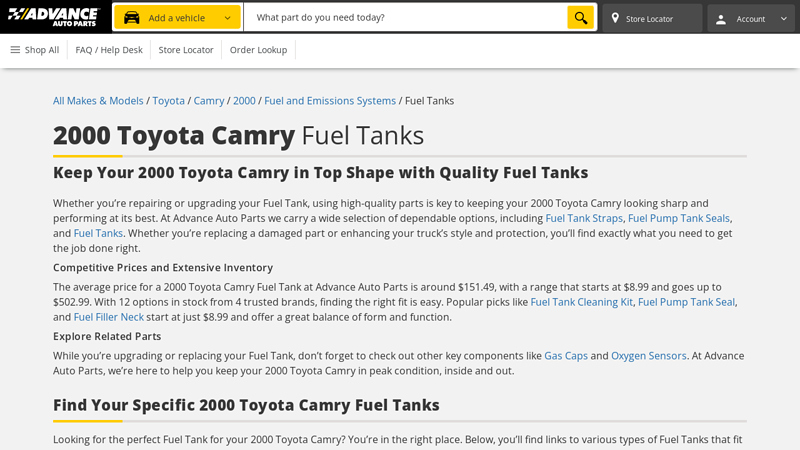 2000 Toyota Camry Fuel Tanks 2000 toyota camry fuel tank parts