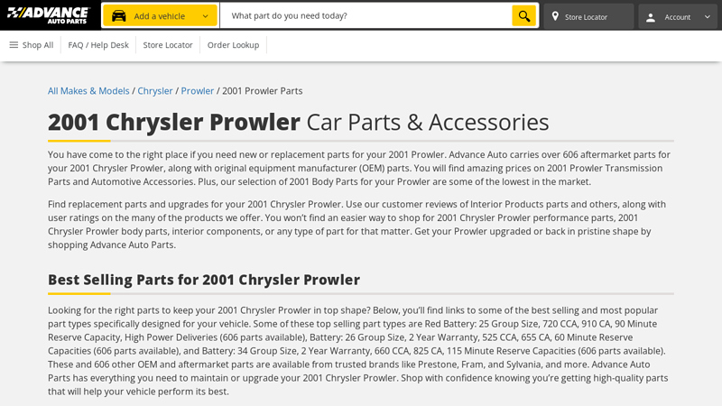 2001 Chrysler Prowler Car Parts prowler car parts