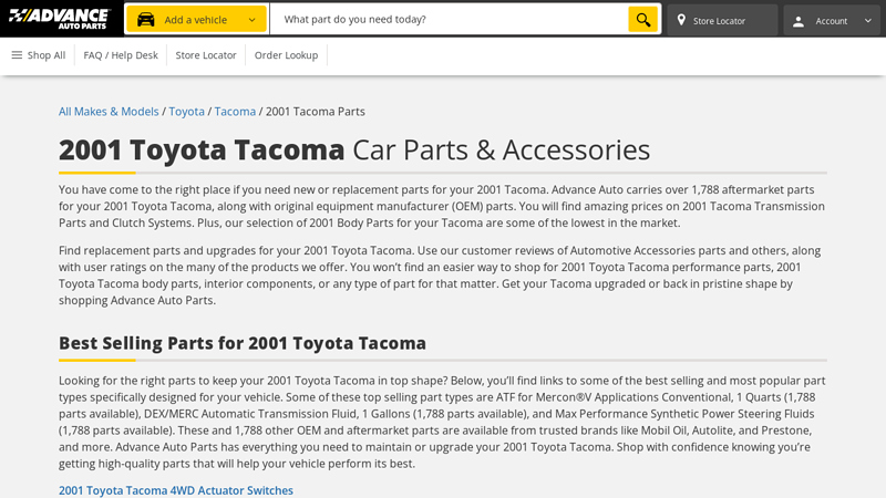 2001 Toyota Tacoma Car Parts 01 toyota tacoma parts