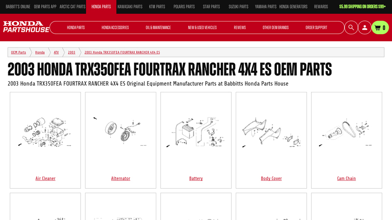 2003 Honda TRX350FEA FOURTRAX RANCHER 4X4 ES OEM Parts honda rancher 350 parts