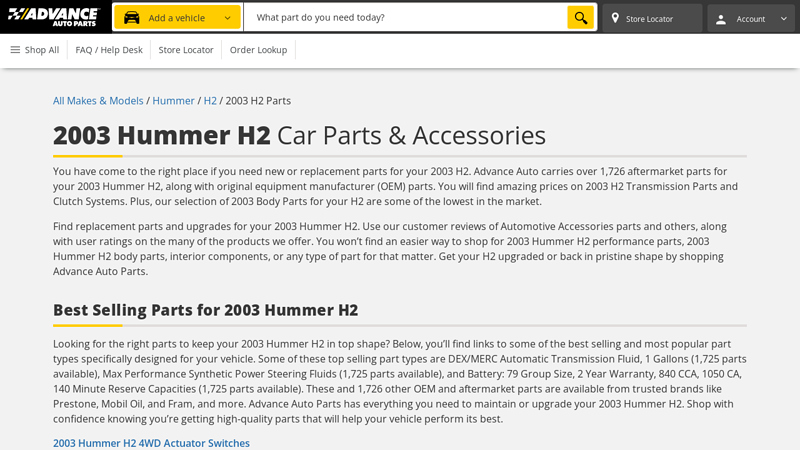 2003 Hummer H2 Car Parts hummer h2 auto parts