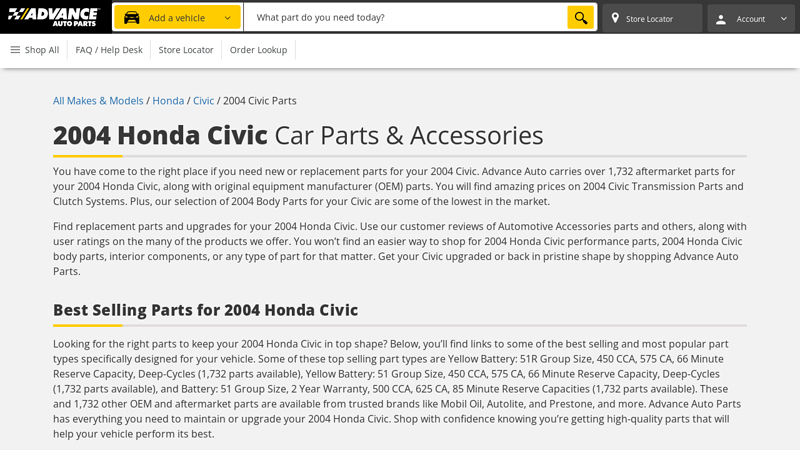 2004 Honda Civic Car Parts 04 honda civic parts