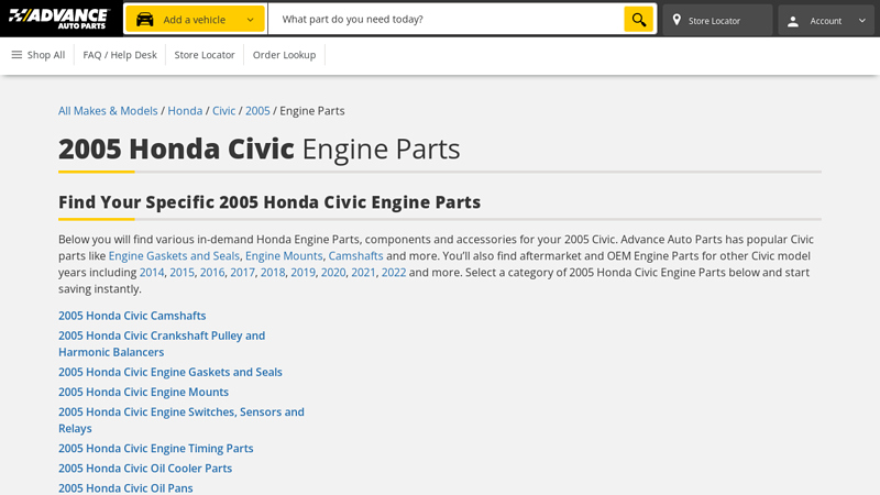 2005 Honda Civic Engine Parts 05 honda civic parts