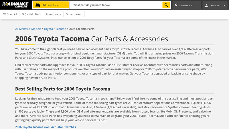 2006 Toyota Tacoma Car Parts 06 toyota tacoma parts