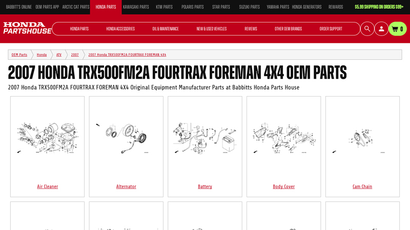 2007 Honda TRX500FM2A FOURTRAX FOREMAN 4X4 OEM Parts honda foreman 500 parts