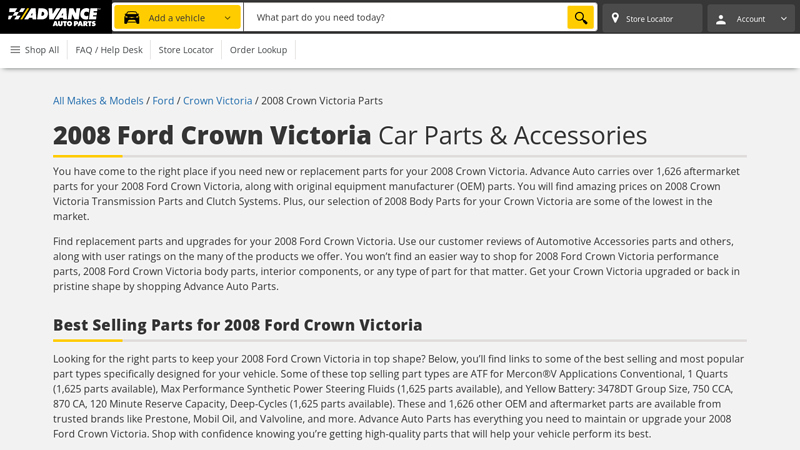 2008 Ford Crown Victoria Car Parts crown vic parts car