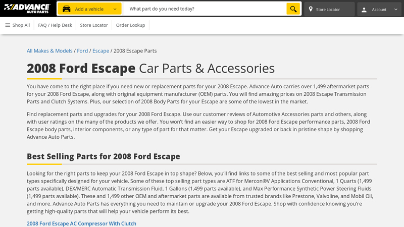 2008 Ford Escape Car Parts 2008 ford escape for parts