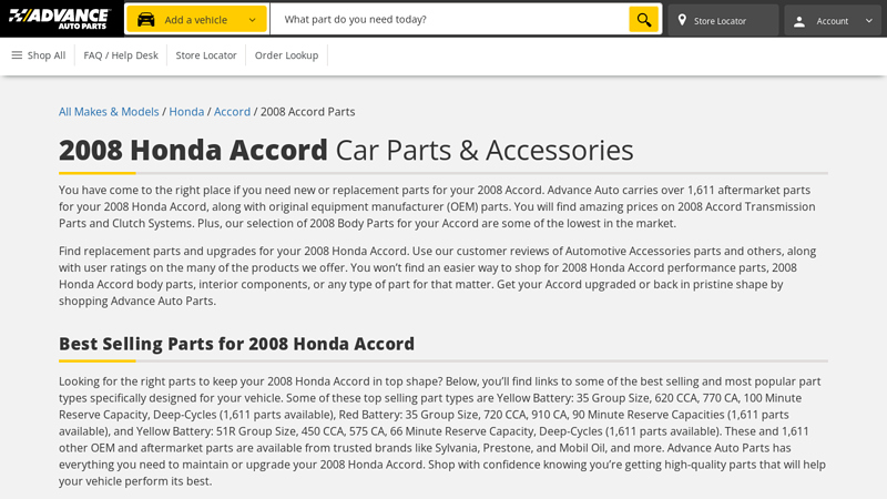 2008 Honda Accord Car Parts 08 honda accord parts