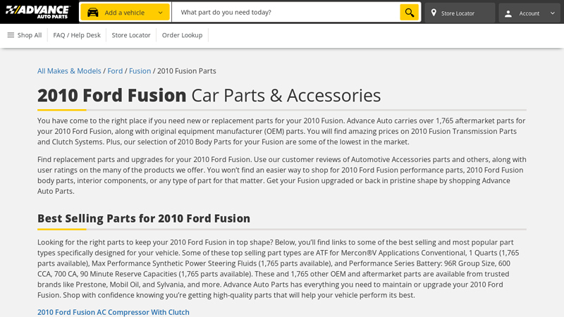 2010 Ford Fusion Car Parts 2010 ford fusion parts