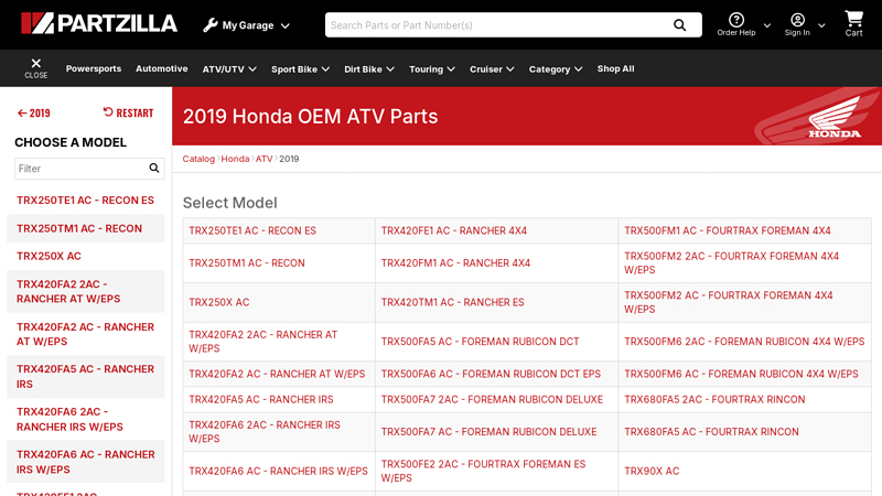 2019 Honda OEM ATV Parts honda four wheeler parts