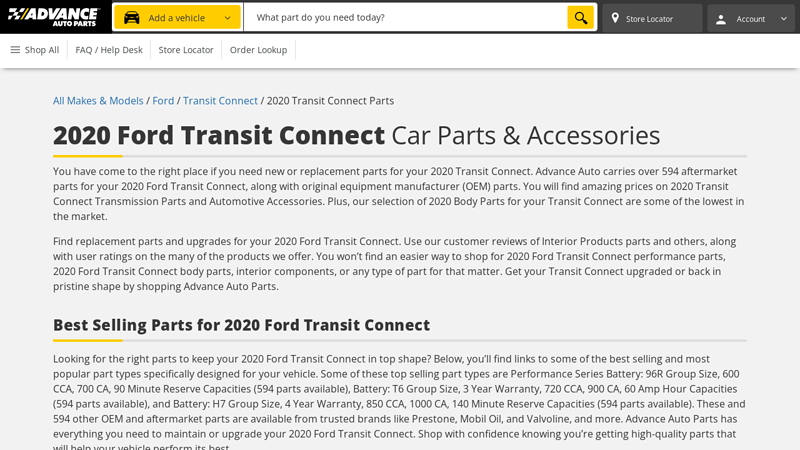 2020 Ford Transit Connect Car Parts ford transit connect parts