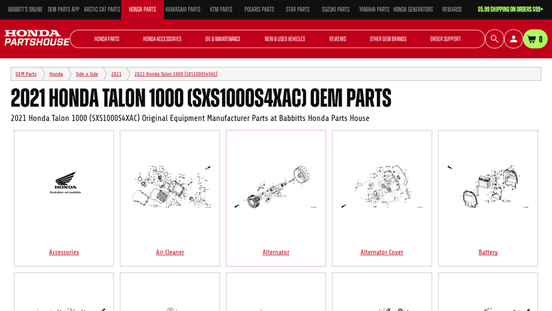 2021 Honda Talon 1000 (SXS1000S4XAC) OEM Parts honda talon parts