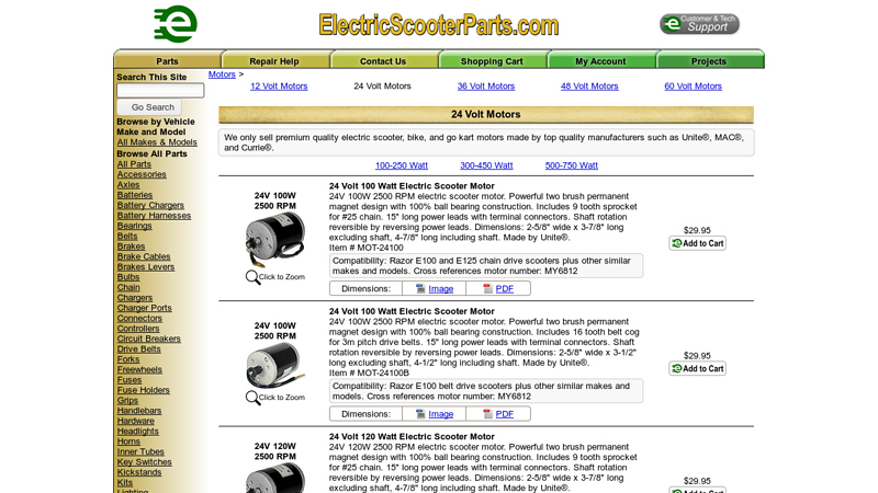 24 Volt Electric Scooter and Bicycle Motors electric motor scooter parts