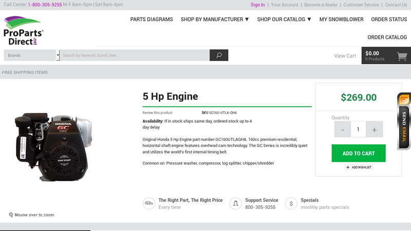 5 Hp Engine GC160UTLAQHA honda gc160 5.0 parts