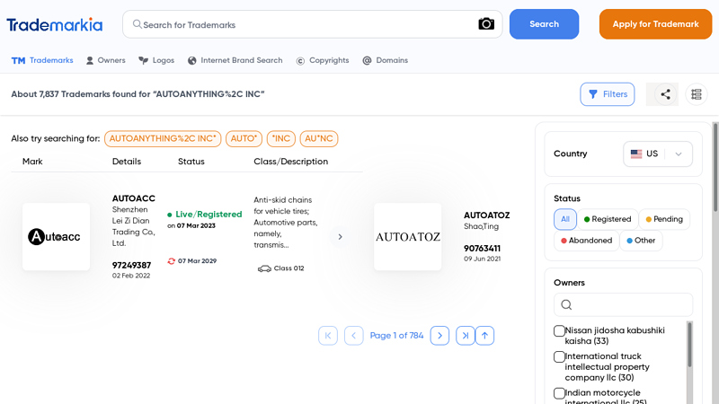 7825 Trademark Results found for 