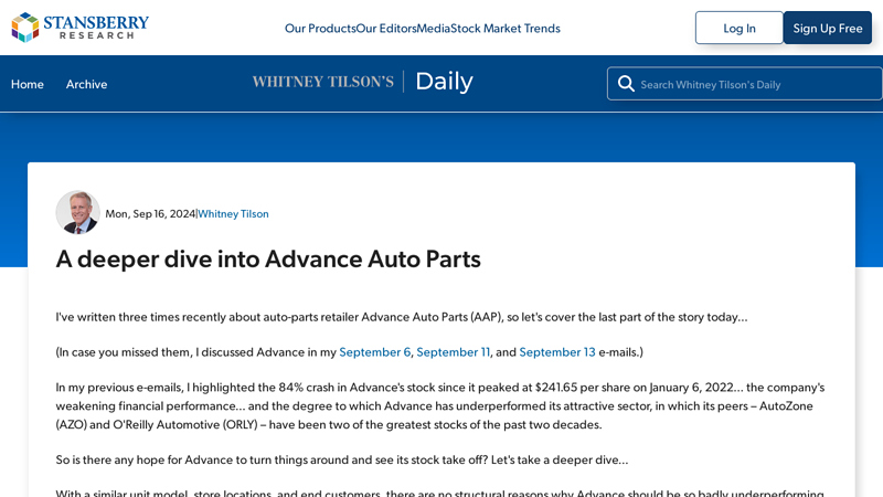 A deeper dive into Advance Auto Parts advance auto parts autozone