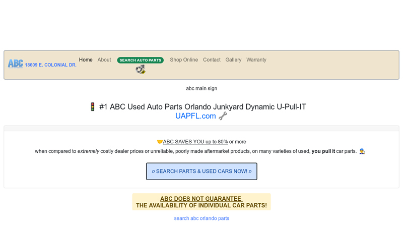 ABC Used Auto Parts Orlando Junkyard Engines UAPFL abc used auto parts