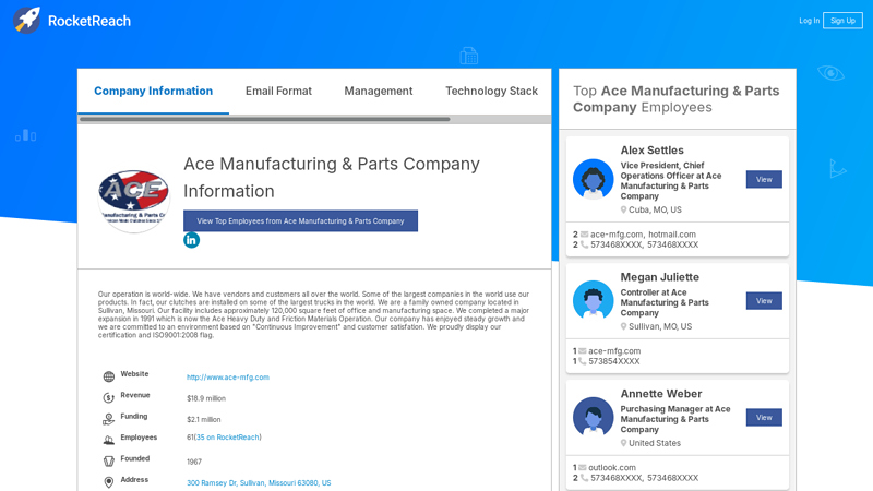 Ace Manufacturing & Parts Company Information ace auto parts