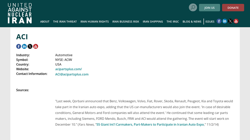 ACI - United Against Nuclear Iran aci car parts