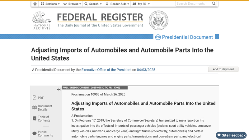 Adjusting Imports of Automobiles and Automobile Parts Into the ... upi auto parts