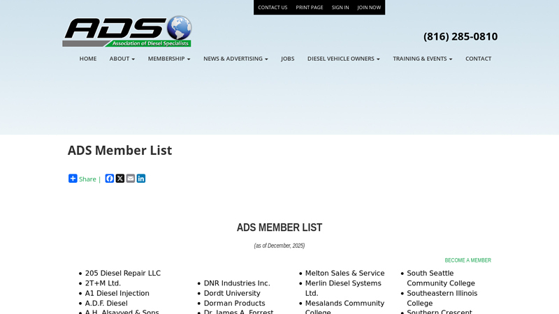 ADS Member List diesel truck parts