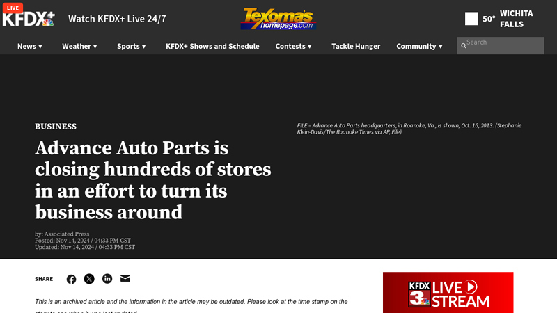 Advance Auto Parts is closing hundreds of stores in an effort to turn ... advance auto parts wichita falls closing