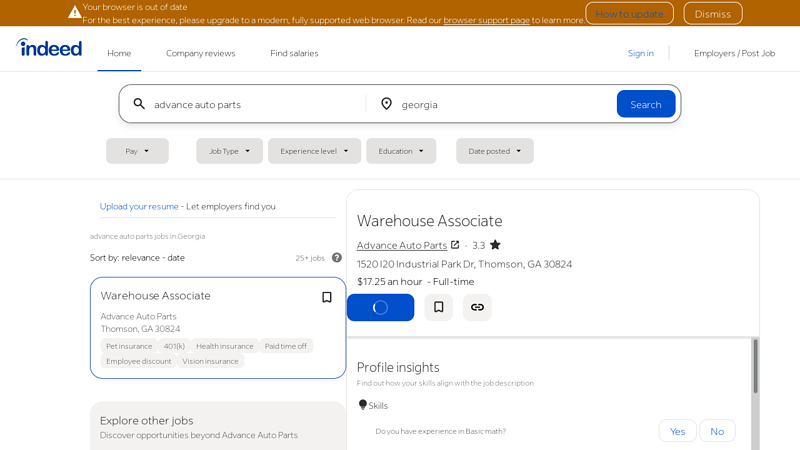 Advance Auto Parts Jobs, Employment in Georgia advance auto parts carrers