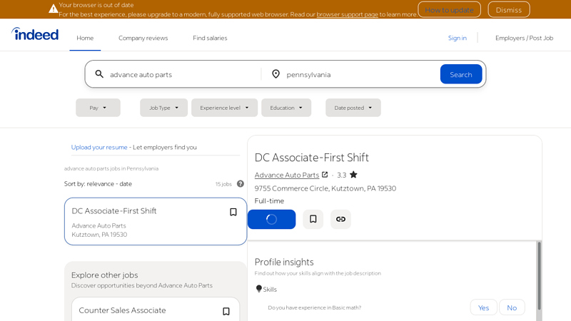 Advance Auto Parts Jobs, Employment in Pennsylvania advance auto parts brodheadsville pennsylvania