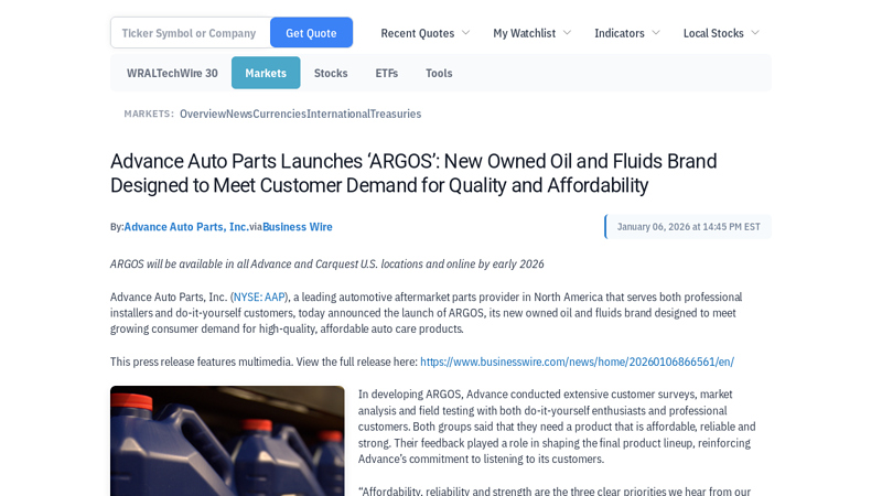 Advance Auto Parts Launches 'ARGOS' advance auto parts wilmington nc