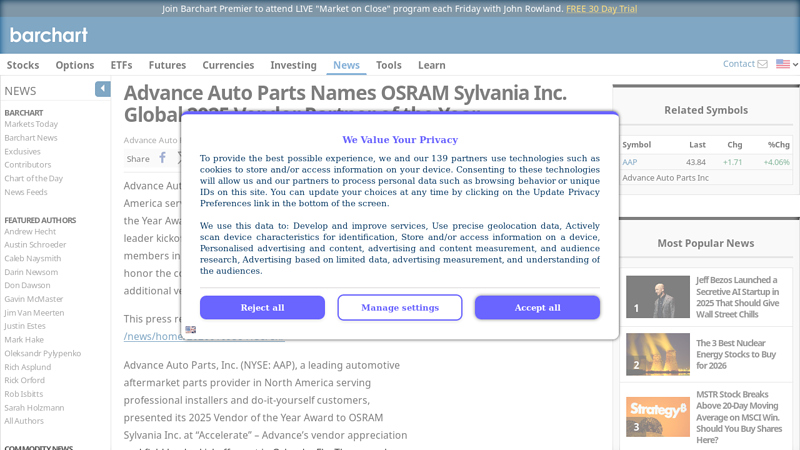 Advance Auto Parts Names OSRAM Sylvania Inc. Global 2025 ... advances auto part